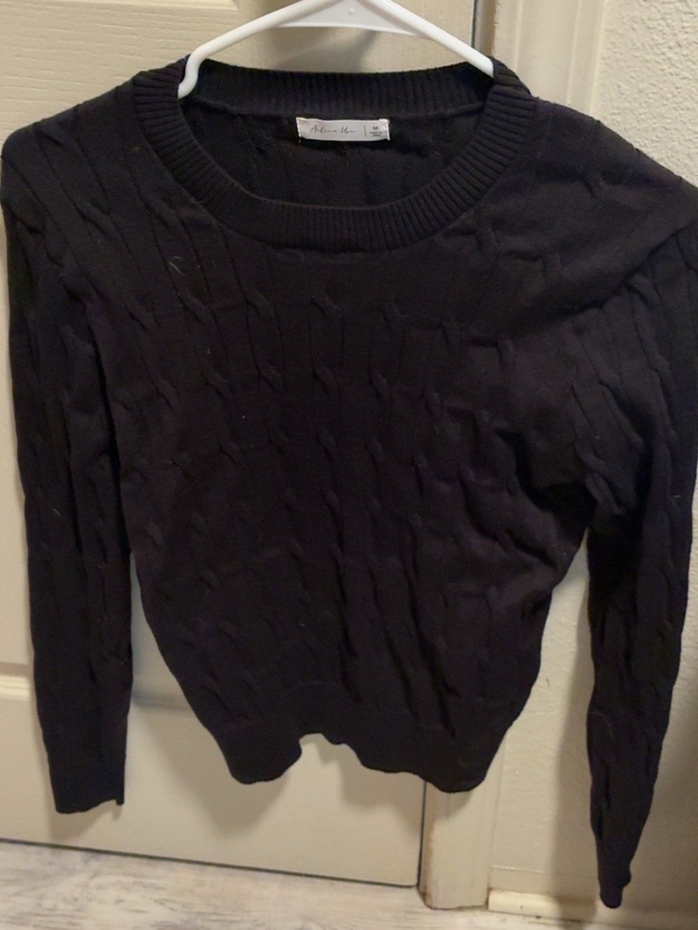 Active USA Black Cable Crewneck Sweater